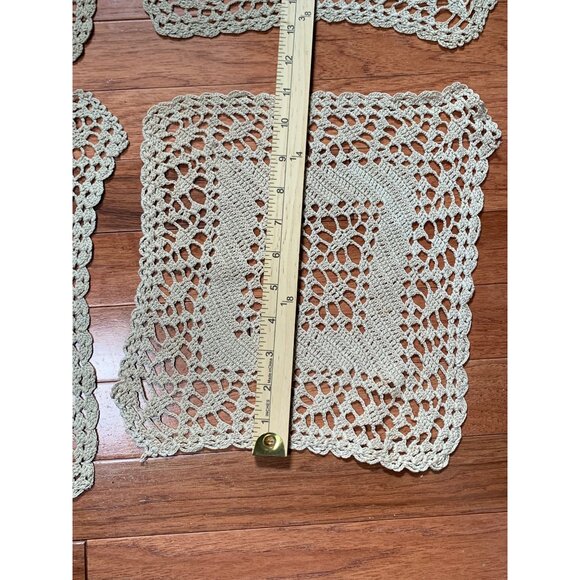 Set of 6 Handcrafted Beige Crochet Cotton Lace Doilies Home Decor 10"x11" - Picture 8 of 11